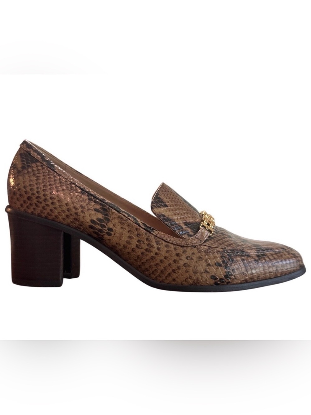 Tory Burch Jessa Snake Embossed Leather Loafer Pumps Block Heel 9.5M
